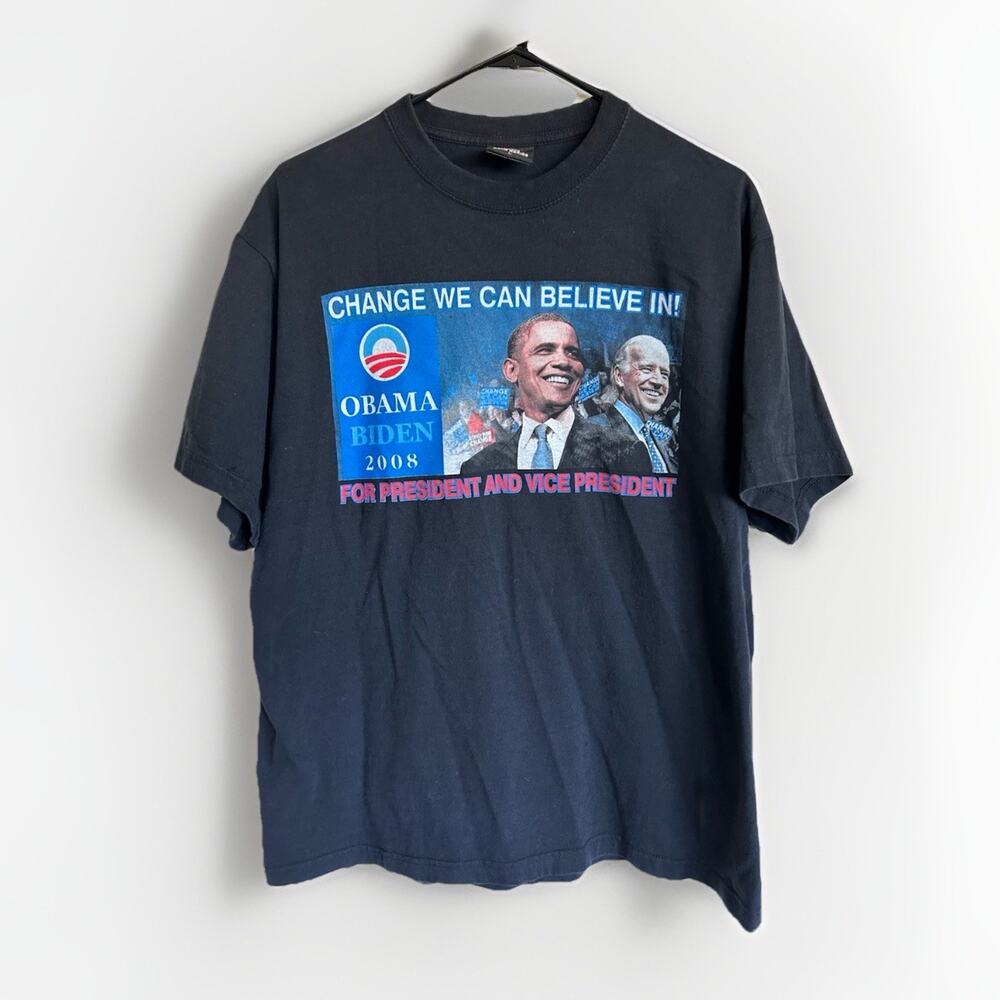 Obama / Biden 2008 Campaign President Double Sided Black Political Tee T-shirt L